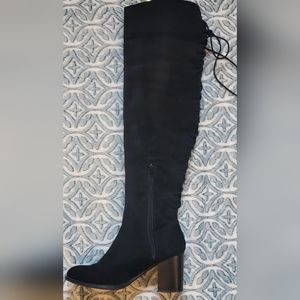Soda Black Knee High, Lace Up the Back Boots, Size 10